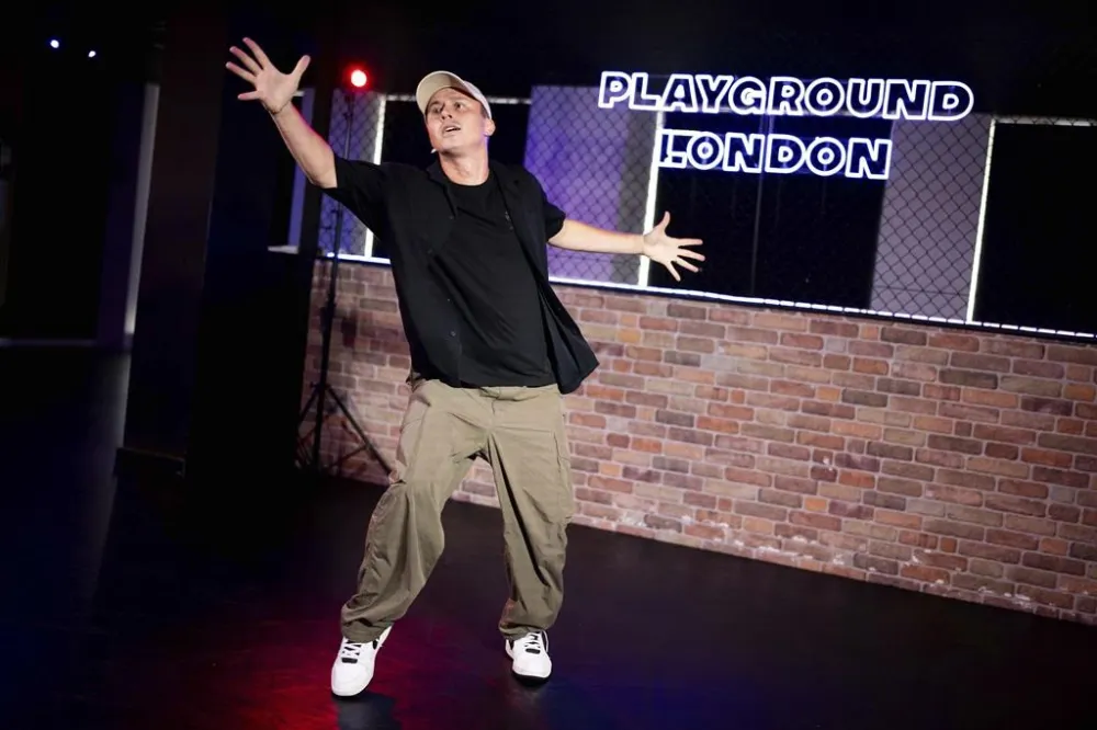 Choreographer Kenny Wormald took to the floor for a performance following his interview with the Associated Press at Playground London dance studio on Wednesday, July 24, 2024.