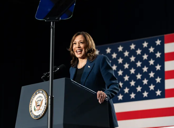 VP Kamala Harris talks at the Harris for President Mission Rally on Tuesday July 23, 2024 at West Allis Focal Secondary School in West Allis, Wis.